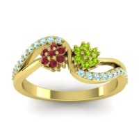 Peridot Fashion Ring In 18k Yellow Gold With Ruby And Aquamarine – Prabadara Simple Ring