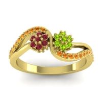 Peridot Fashion Ring In 18k Yellow Gold With Ruby And Citrine – Prabadara Simple Ring