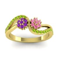 Pink Tourmaline Fashion Ring In 18k Yellow Gold With Amethyst And Peridot – Prabadara Simple Ring