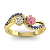 Pink Tourmaline Fashion Ring In 14k Yellow Gold With Diamond And Blue Sapphire – Prabadara Simple Ring
