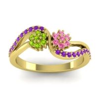 Pink Tourmaline Fashion Ring In 18k Yellow Gold With Peridot And Amethyst – Prabadara Simple Ring