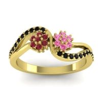 Pink Tourmaline Fashion Ring In 18k Yellow Gold With Ruby And Black Onyx – Prabadara Simple Ring