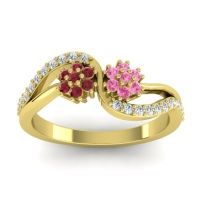 Pink Tourmaline Fashion Ring In 14k Yellow Gold With Ruby And Lab Diamond – Prabadara Simple Ring