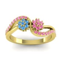 Pink Tourmaline Fashion Ring In 18k Yellow Gold With Swiss Blue Topaz – Prabadara Simple Ring