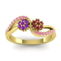 Ruby Fashion Ring In 18k Yellow Gold With Amethyst And Pink Tourmaline – Prabadara Simple Ring
