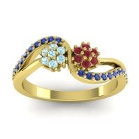 Ruby Fashion Ring In 14k Yellow Gold With Aquamarine And Blue Sapphire – Prabadara Simple Ring