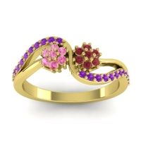 Ruby Fashion Ring In 18k Yellow Gold With Pink Tourmaline And Amethyst – Prabadara Simple Ring
