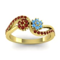 Swiss Blue Topaz Fashion Ring In 18k Yellow Gold With Garnet – Prabadara Simple Ring