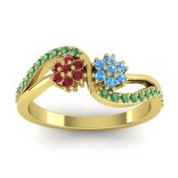Swiss Blue Topaz Fashion Ring In 14k Yellow Gold With Ruby And Emerald – Prabadara Simple Ring