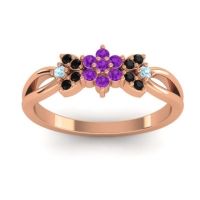 Amethyst Fashion Ring In 18K Rose Gold With Black Onyx And Aquamarine – Ghanta Dainty Ring