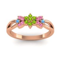 Peridot Fashion Ring In 14K Rose Gold With Pink Tourmaline And Swiss Blue Topaz – Ghanta Dainty Ring