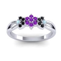 Amethyst Fashion Ring In 14k White Gold With Black Onyx And Aquamarine – Ghanta Dainty Ring