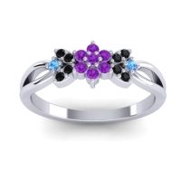 Amethyst Fashion Ring In 14k White Gold With Black Onyx And Swiss Blue Topaz – Ghanta Dainty Ring