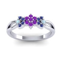 Amethyst Fashion Ring In 14k White Gold With Blue Sapphire And Aquamarine – Ghanta Dainty Ring