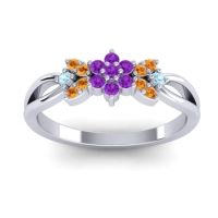 Amethyst Fashion Ring In 14k White Gold With Citrine And Aquamarine – Ghanta Dainty Ring