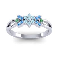 Aquamarine Fashion Ring In 14k White Gold With Swiss Blue Topaz And Emerald – Ghanta Dainty Ring