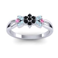 Black Onyx Fashion Ring In 14k White Gold With Aquamarine And Pink Tourmaline – Ghanta Dainty Ring
