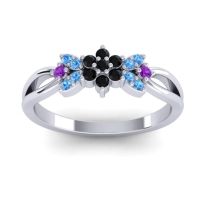 Black Onyx Fashion Ring In 14k White Gold With Swiss Blue Topaz And Amethyst – Ghanta Dainty Ring