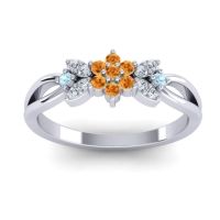 Citrine Fashion Ring In 14k White Gold With Lab Diamond And Aquamarine – Ghanta Dainty Ring