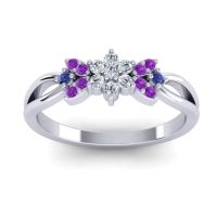 Diamond Fashion Ring In Platinum With Amethyst And Blue Sapphire – Ghanta Dainty Ring