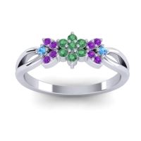 Emerald Fashion Ring In 14k White Gold With Amethyst And Swiss Blue Topaz – Ghanta Dainty Ring