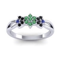 Emerald Fashion Ring In 14k White Gold With Black Onyx And Blue Sapphire – Ghanta Dainty Ring
