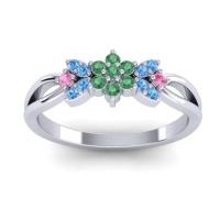 Emerald Fashion Ring In 14k White Gold With Swiss Blue Topaz And Pink Tourmaline – Ghanta Dainty Ring