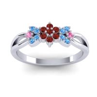 Garnet Fashion Ring In 14k White Gold With Swiss Blue Topaz And Pink Tourmaline – Ghanta Dainty Ring