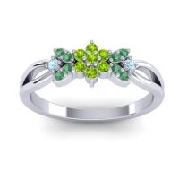 Peridot Fashion Ring In 14k White Gold With Emerald And Aquamarine – Ghanta Dainty Ring