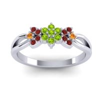 Peridot Fashion Ring In 18k White Gold With Garnet And Citrine – Ghanta Dainty Ring