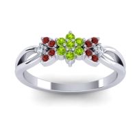 Peridot Fashion Ring In 14k White Gold With Garnet And Lab Diamond – Ghanta Dainty Ring