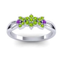 Peridot Fashion Ring In 14k White Gold With Amethyst – Ghanta Dainty Ring