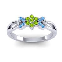 Peridot Fashion Ring In Palladium With Swiss Blue Topaz And Lab Diamond – Ghanta Dainty Ring
