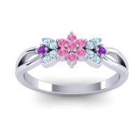 Pink Tourmaline Fashion Ring In 14k White Gold With Aquamarine And Amethyst – Ghanta Dainty Ring