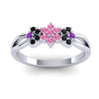 Pink Tourmaline Fashion Ring In 14k White Gold With Black Onyx And Amethyst – Ghanta Dainty Ring