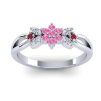 Pink Tourmaline Fashion Ring In 14k White Gold With Lab Diamond And Ruby – Ghanta Dainty Ring