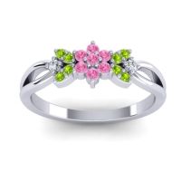 Pink Tourmaline Fashion Ring In 14k White Gold With Peridot And Diamond – Ghanta Dainty Ring