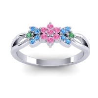 Pink Tourmaline Fashion Ring In 14k White Gold With Swiss Blue Topaz And Emerald – Ghanta Dainty Ring