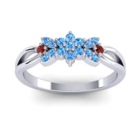 Swiss Blue Topaz Fashion Ring In 14k White Gold With Garnet – Ghanta Dainty Ring