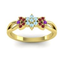 Aquamarine Fashion Ring In 14k Yellow Gold With Ruby And Amethyst – Ghanta Dainty Ring