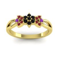 Black Onyx Fashion Ring In 14k Yellow Gold With Ruby And Amethyst – Ghanta Dainty Ring