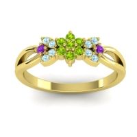 Peridot Fashion Ring In 14k Yellow Gold With Aquamarine And Amethyst – Ghanta Dainty Ring