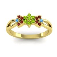 Peridot Fashion Ring In 18k Yellow Gold With Garnet And Swiss Blue Topaz – Ghanta Dainty Ring
