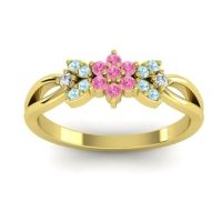 Pink Tourmaline Fashion Ring In 14k Yellow Gold With Aquamarine And Diamond – Ghanta Dainty Ring