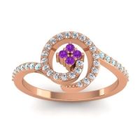 Amethyst Fashion Ring In 14K Rose Gold With Lab Diamond And Aquamarine – Valaya Simple Ring