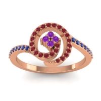 Amethyst Fashion Ring In 14K Rose Gold With Ruby And Blue Sapphire – Valaya Simple Ring