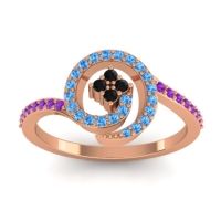 Black Onyx Fashion Ring In 18K Rose Gold With Swiss Blue Topaz And Amethyst – Valaya Simple Ring
