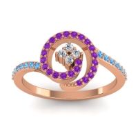 Lab Diamond Fashion Ring In 18K Rose Gold With Amethyst And Swiss Blue Topaz – Valaya Simple Ring
