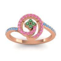 Emerald Fashion Ring In 18K Rose Gold With Pink Tourmaline And Swiss Blue Topaz – Valaya Simple Ring