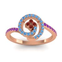 Garnet Fashion Ring In 18K Rose Gold With Swiss Blue Topaz And Amethyst – Valaya Simple Ring